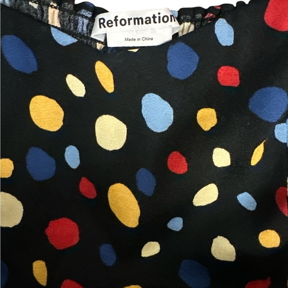 Reformation Black Blouse with Colorful Polka Dots - Picture 6 of 10